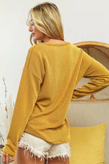 Trendsi BiBi Wavy Two Tone Rib Notch Neck Patch Pocket Top -