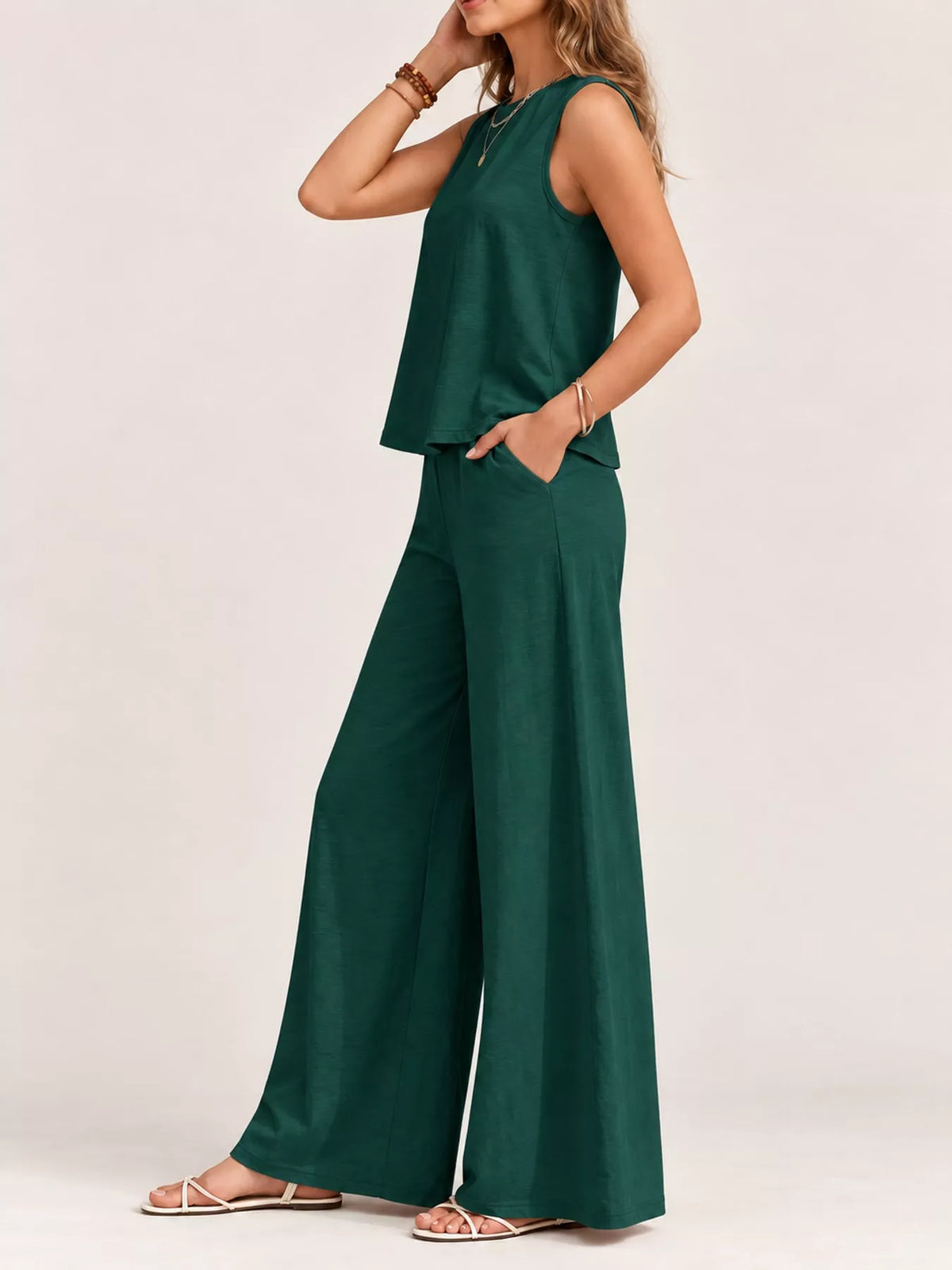 Sleeveless Tank Top and Wide-Leg Pants Set — side view