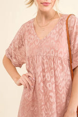 Trendsi And The Why Woven Leopard Baby Doll Roll-Sleeve Casual Dress -