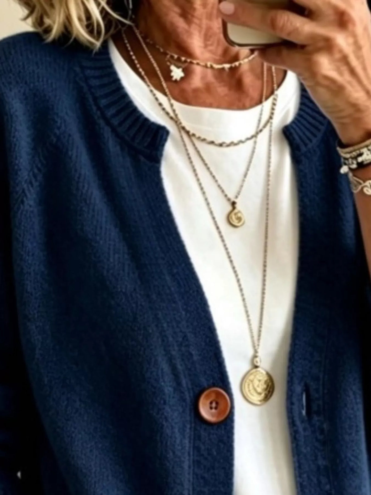 Women's Button Up Raglan Sleeve Cardigan in Navy, alternate view