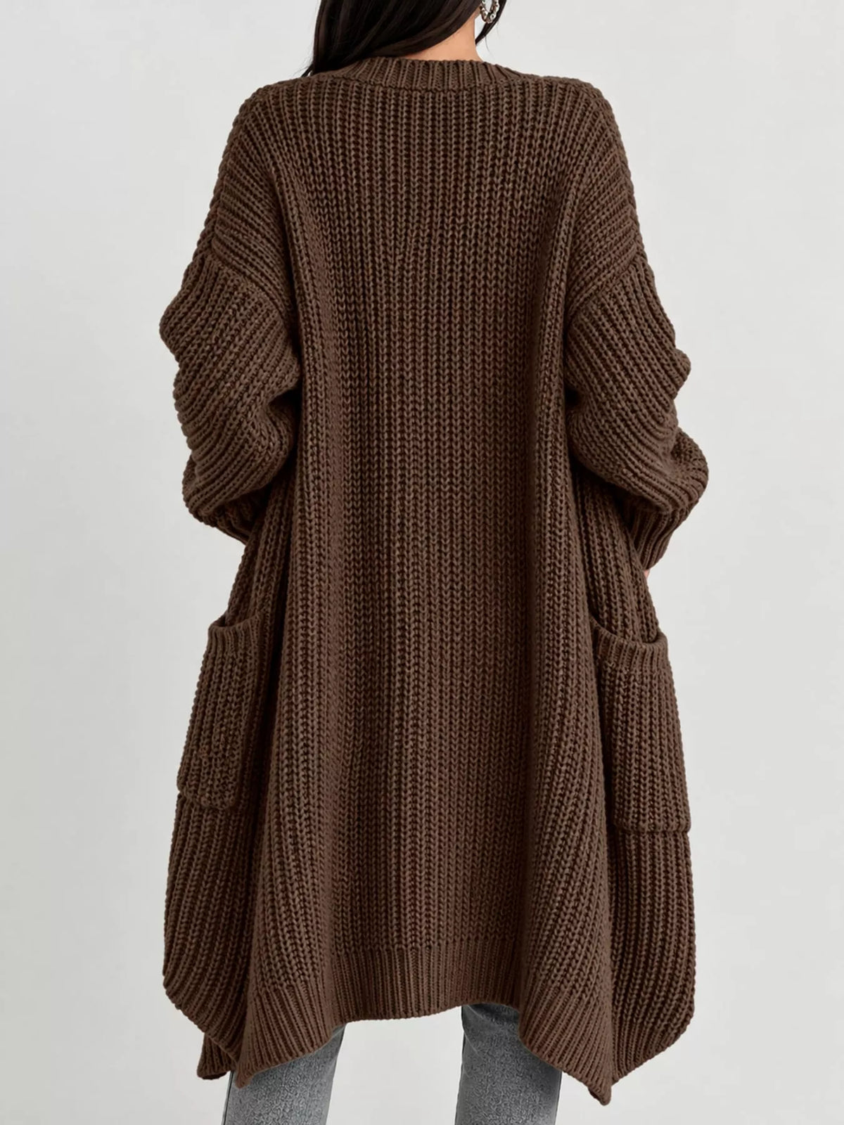 Longline knit cardigan, brown back