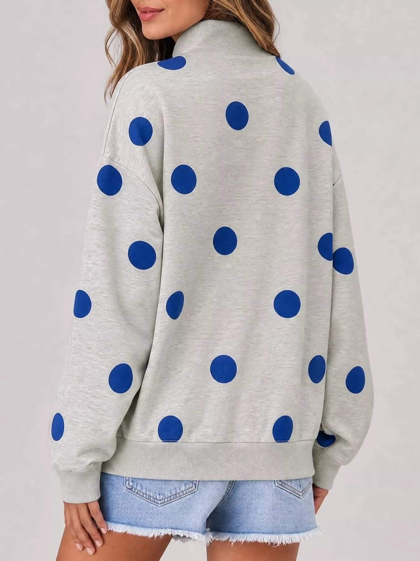 Trendsi Mock Neck Polka Dot Print Oversized Sweatshirt -