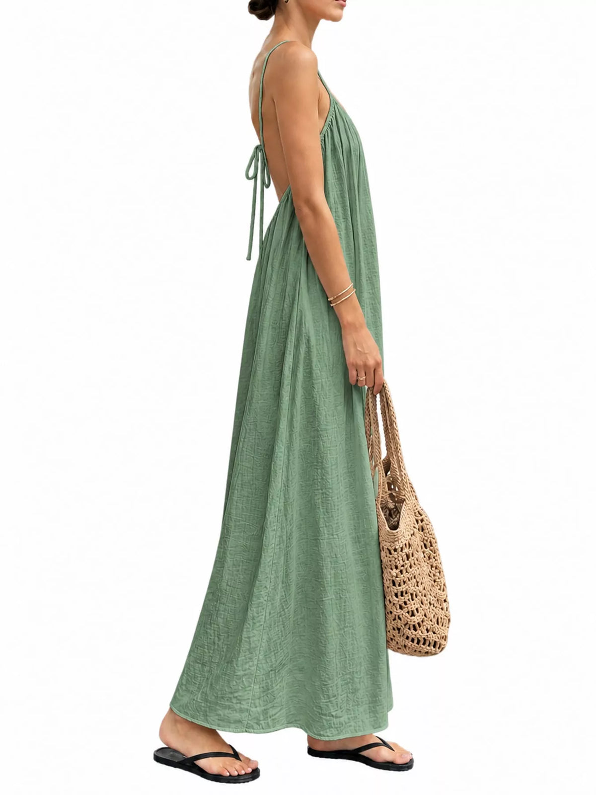 Backless Spaghetti Strap Maxi Dress — side view
