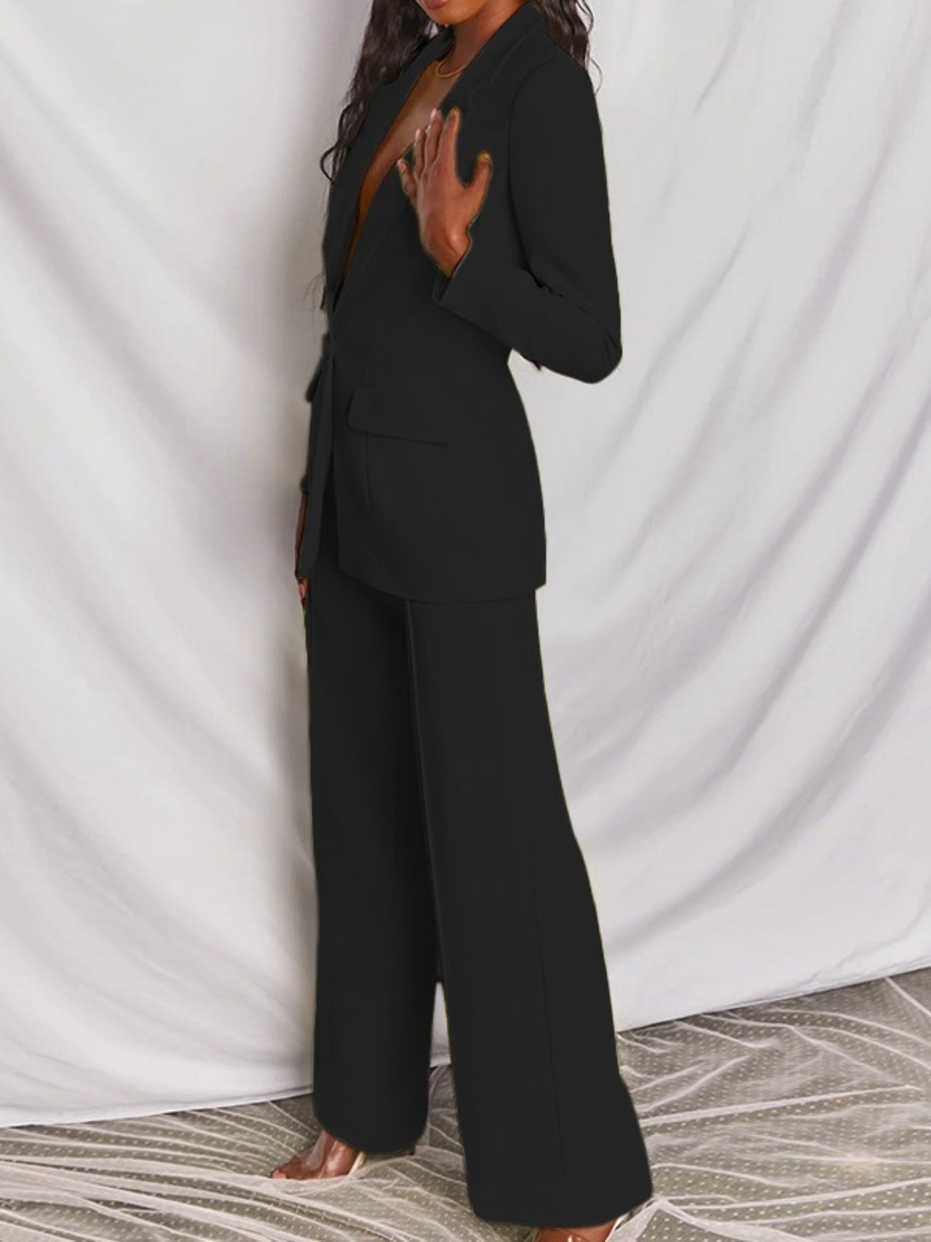 Trendsi Full Size One Button Blazer and Wide-Leg Pants Set Plus Size -