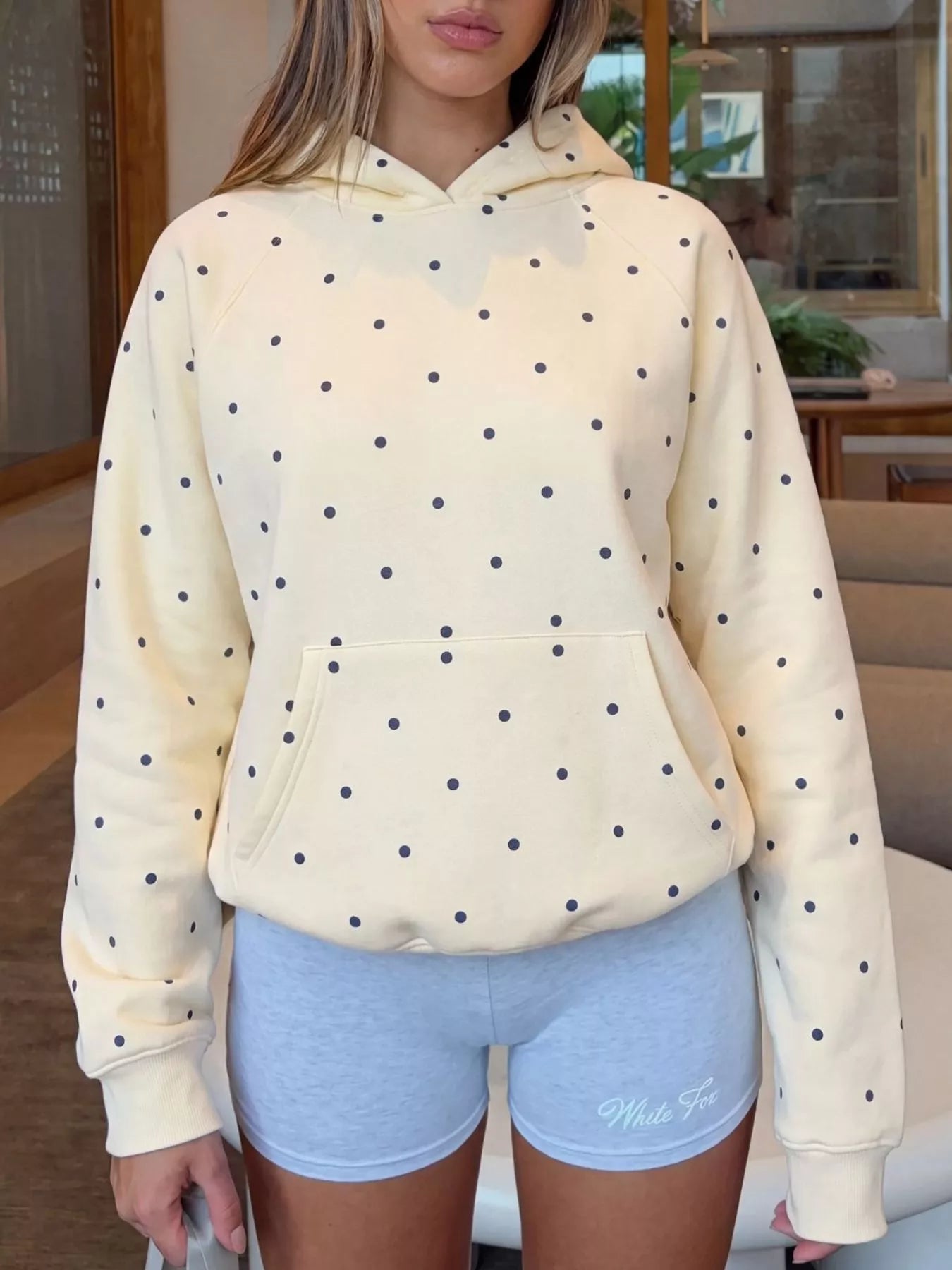 Trendsi Polka Dot Raglan Sleeve Hoodie -