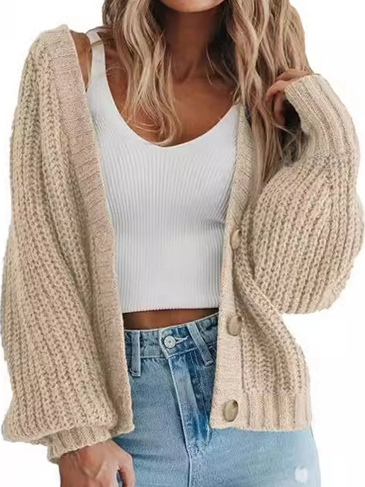 Button cardigan, beige front