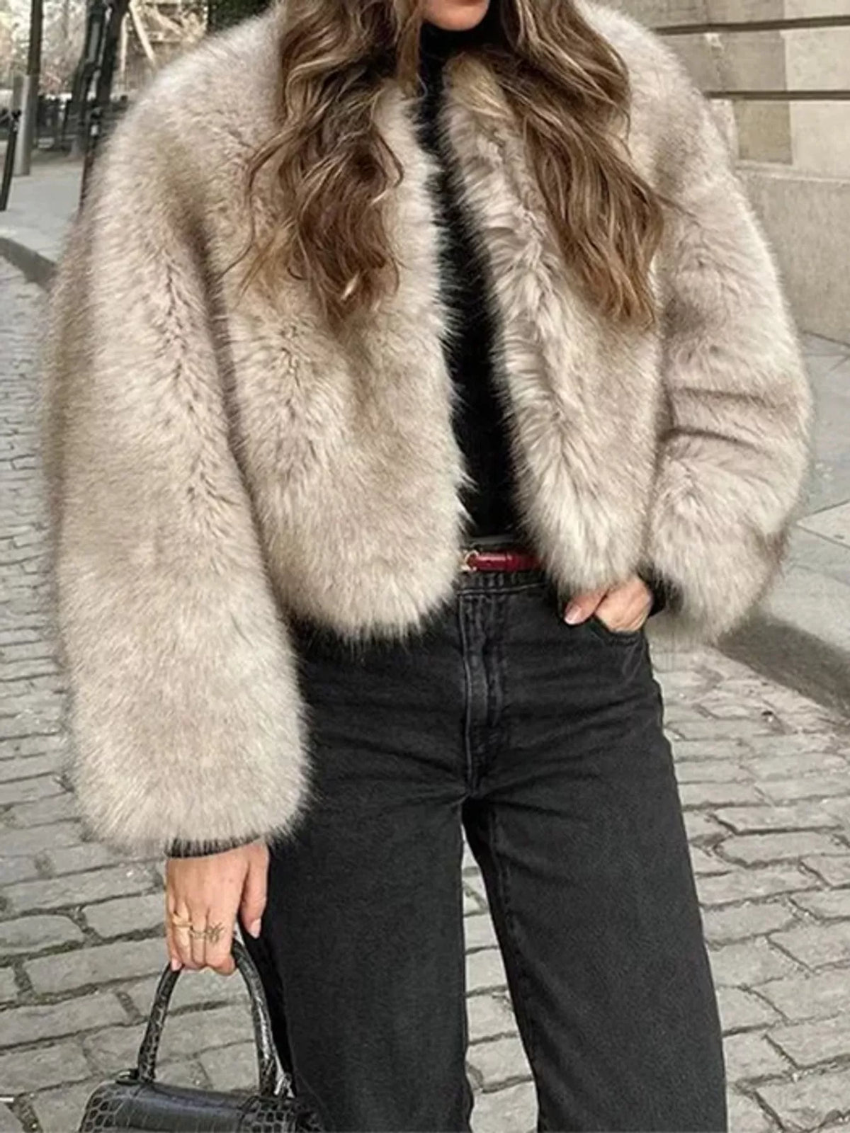Faux Fur Cropped Coat in gray gradient