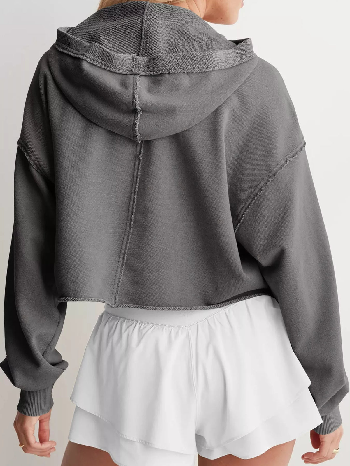 Gray dropped shoulder cropped hoodie