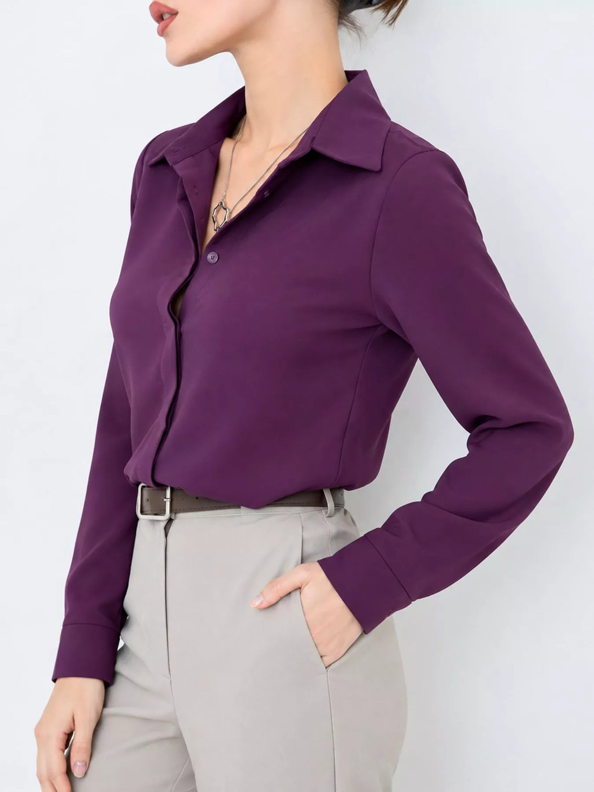 Button-up shirt, purple side