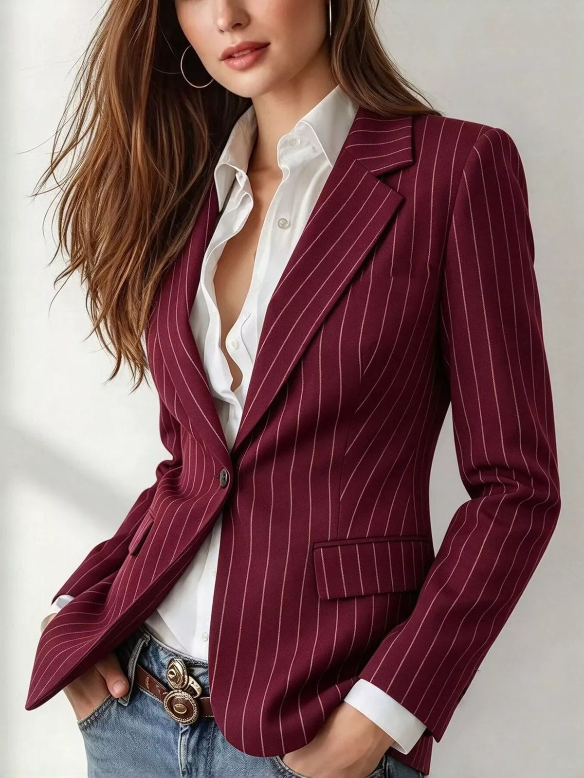 Burgundy lapel collar one button blazer