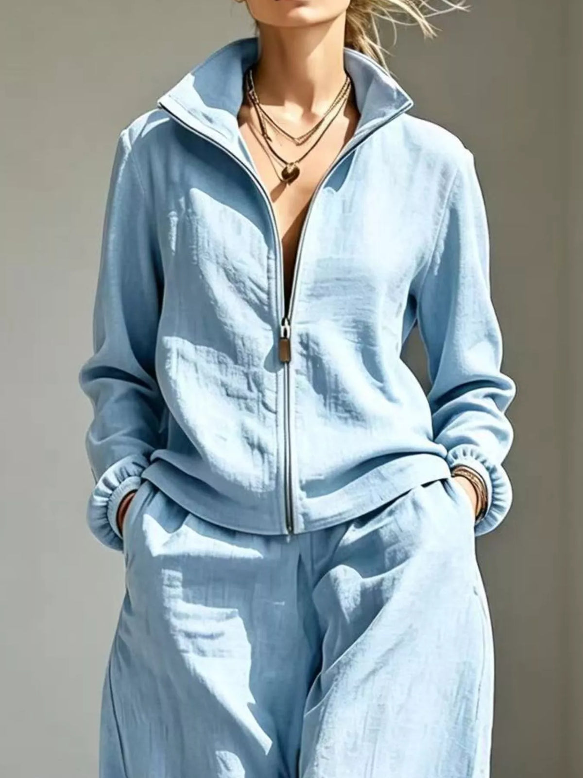 Jacket and pants set, blue jacket detail