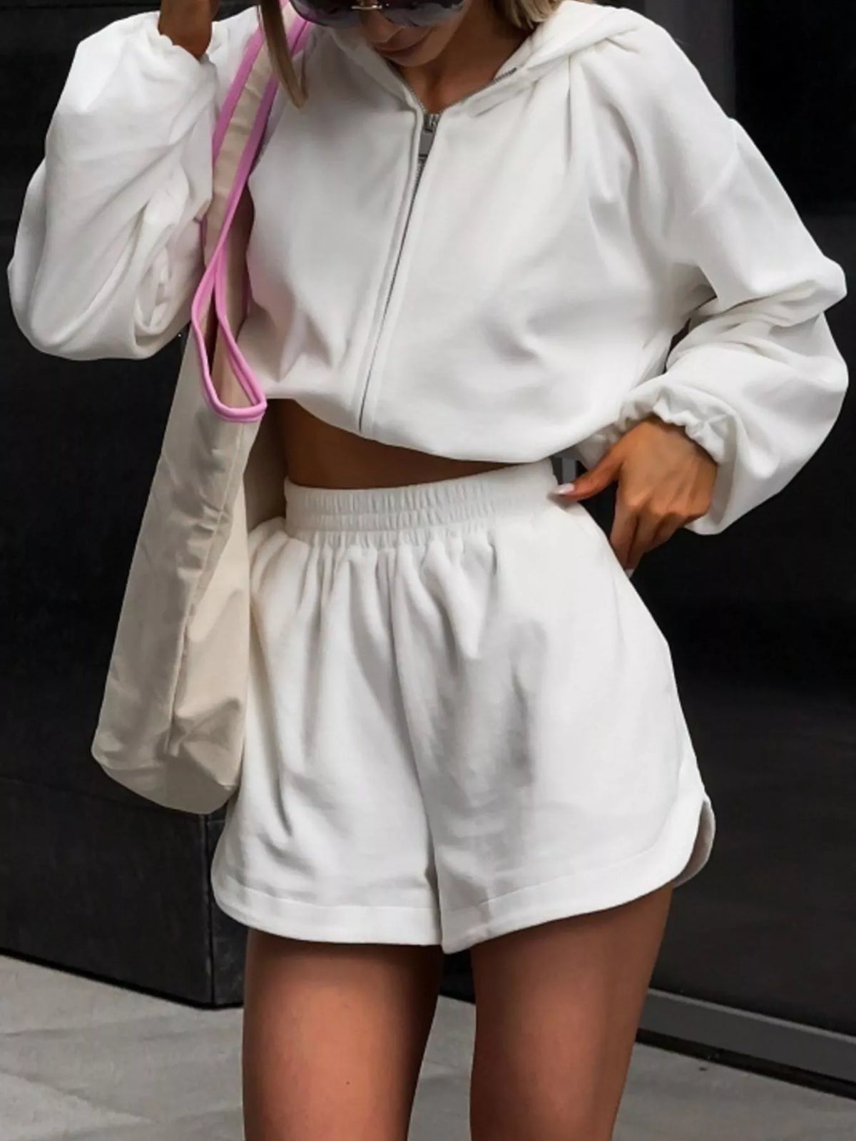 Trendsi Zip Up Crop Hoodie and Shorts Set -