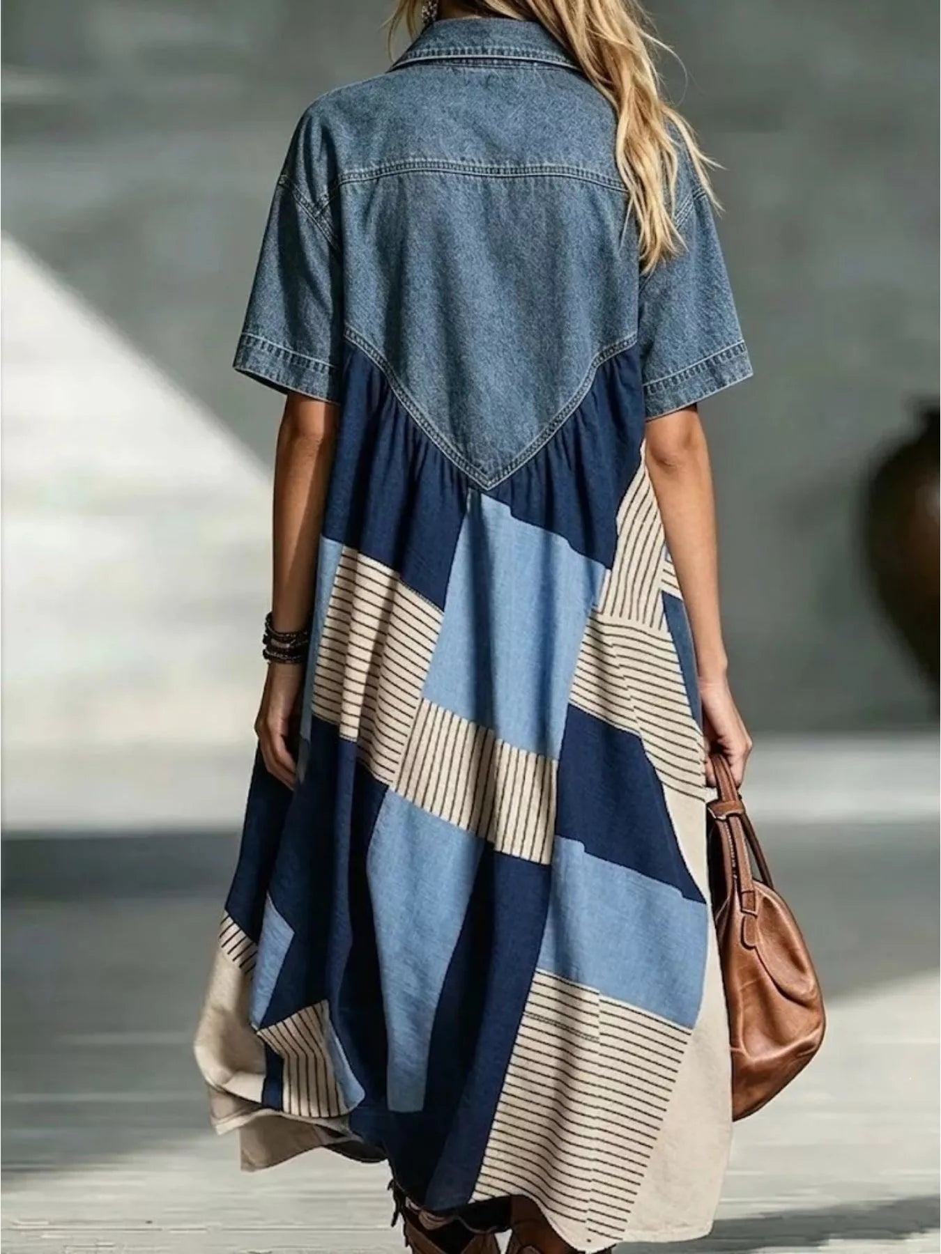 Trendsi Full Size Denim Patchwork Printed Shirt Dress Plus Size -