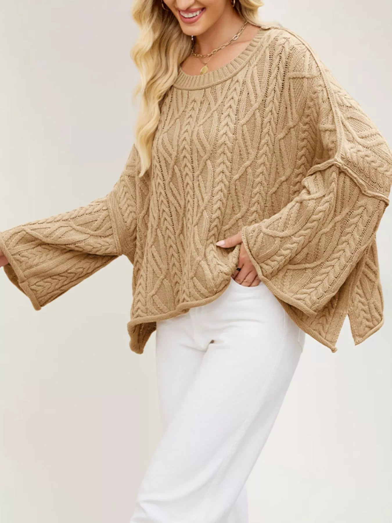 Trendsi Cozy Cable Knit Drop Shoulder Oversize Sweater -