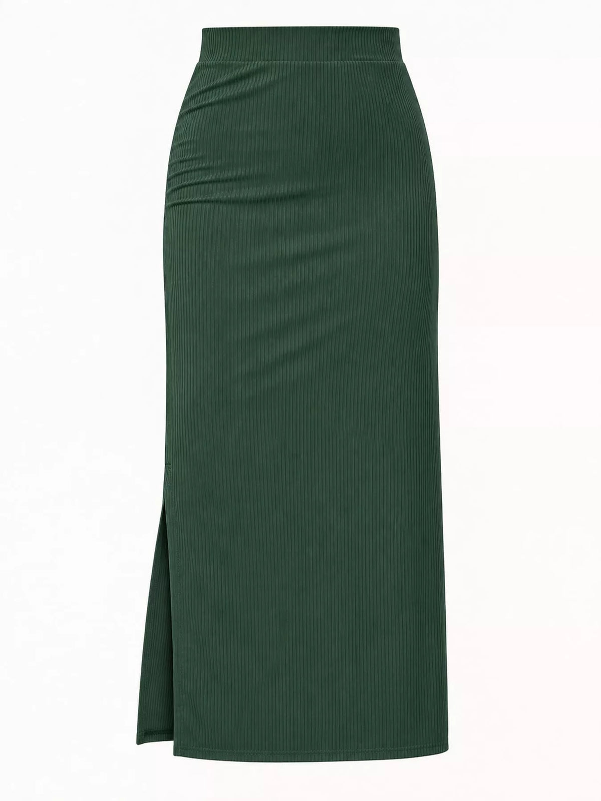 Green side slit skirt — front view
