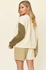Trendsi Double Take Full Size Contrast Drop Shoulder Top and Shorts Set -