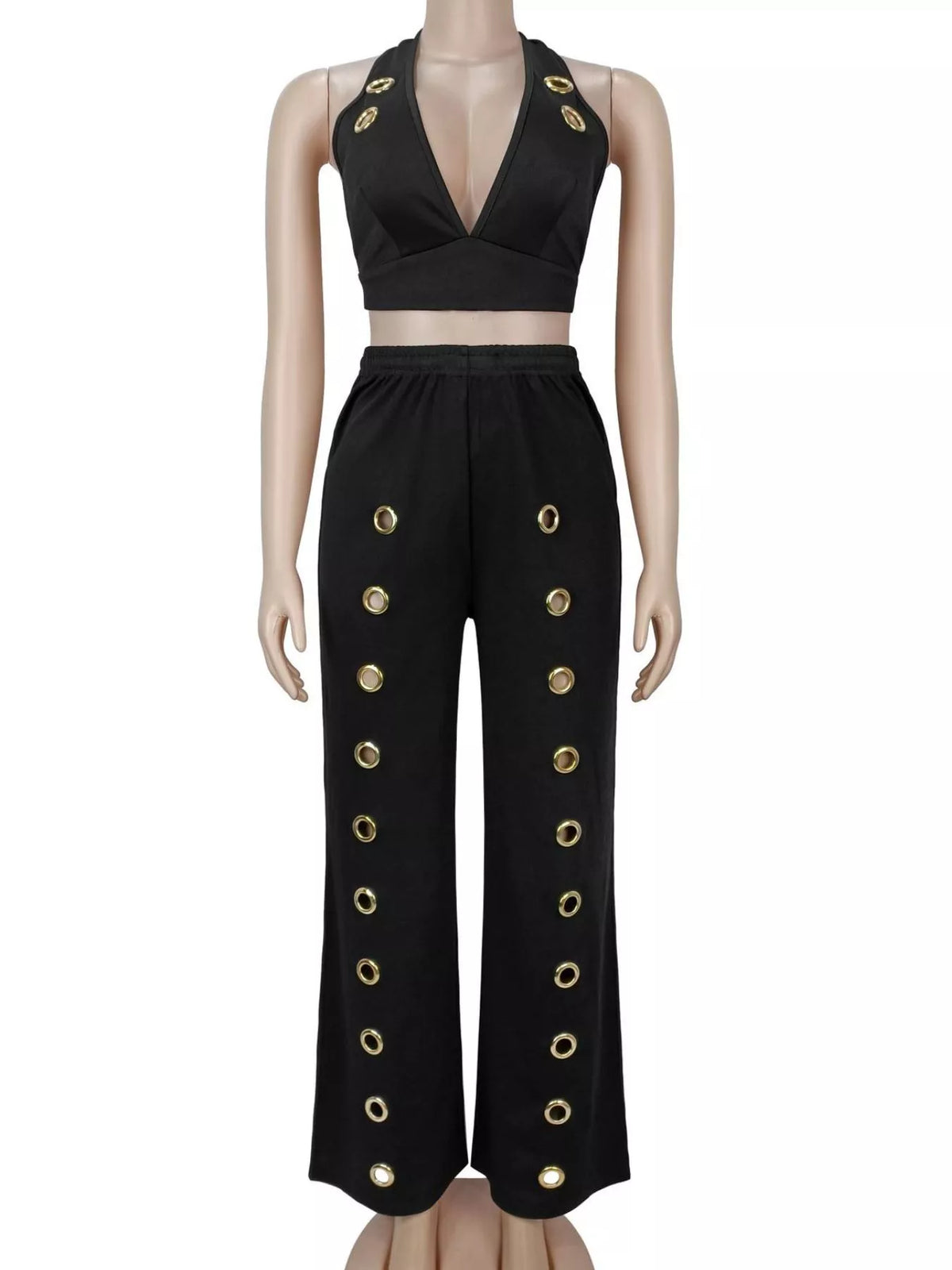 Trendsi Eyelet Crop Top and Wide-Leg Pants Set -