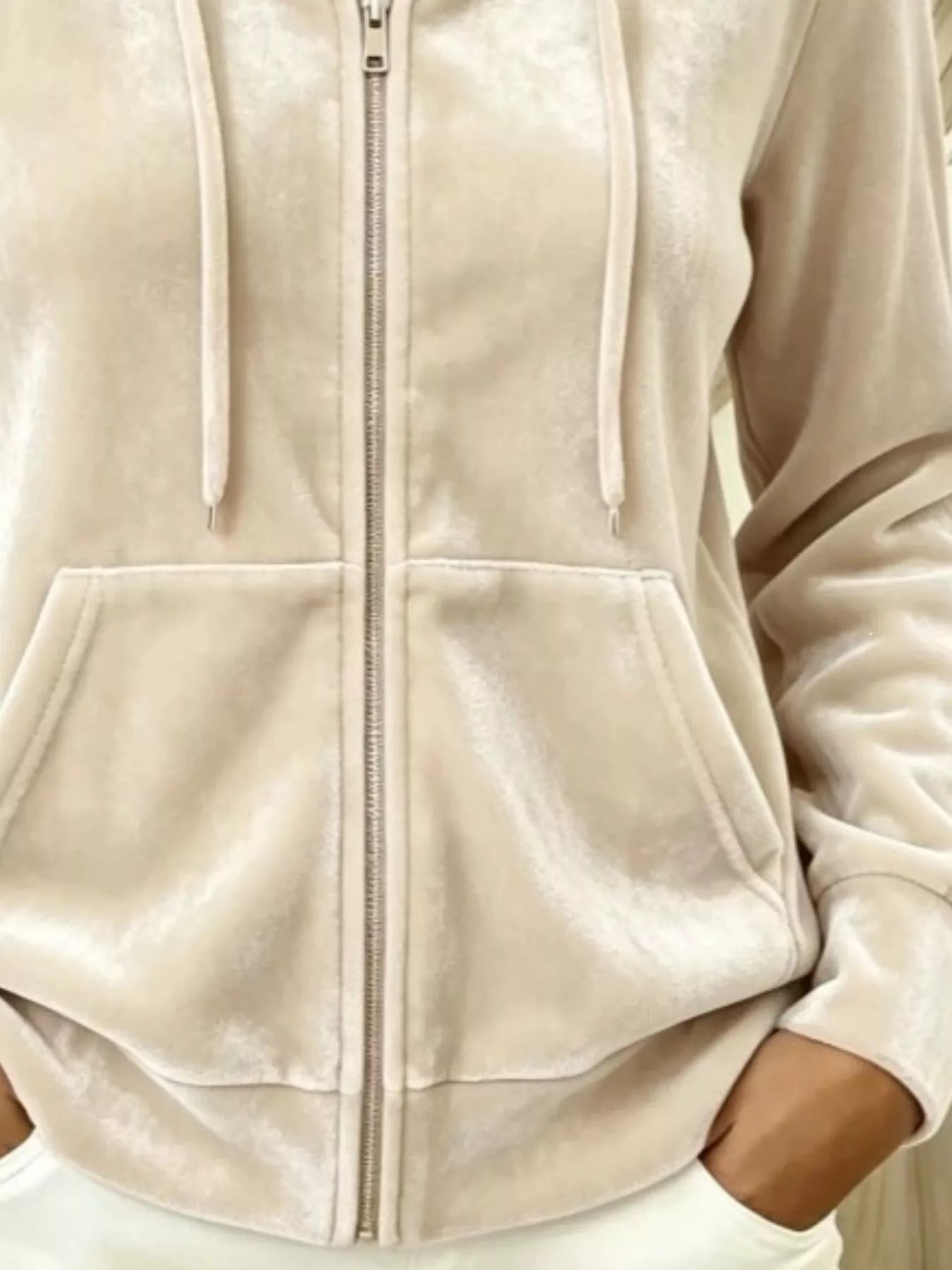 Trendsi Full Size Velvet Zip-Up Hoodie with Drawstring Plus Size -