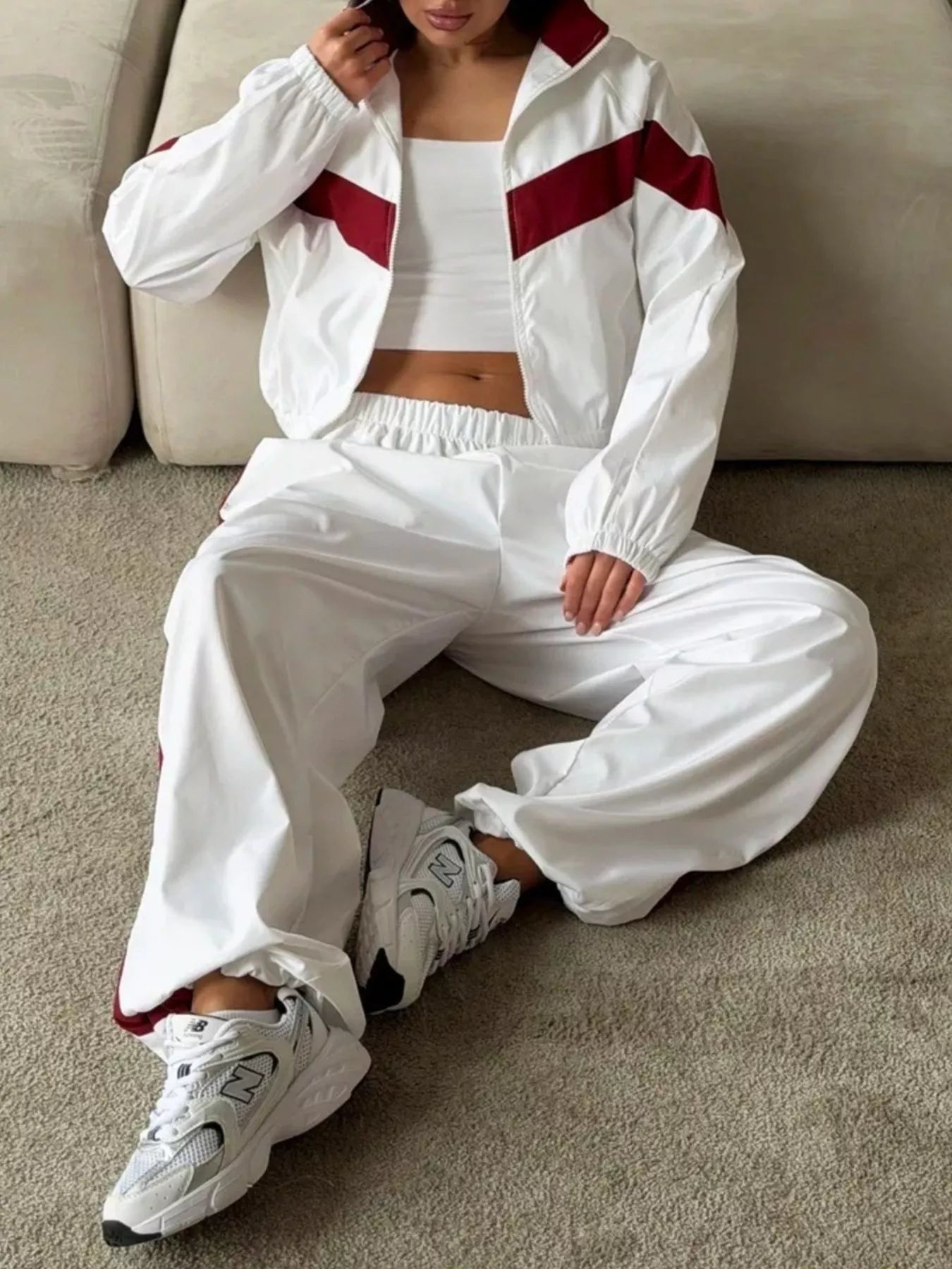 Trendsi Color Block Zip Up Outerwear and Pants Set -