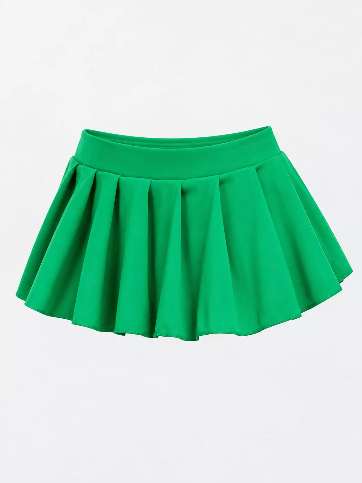 Pleated micro skirt, green flat front