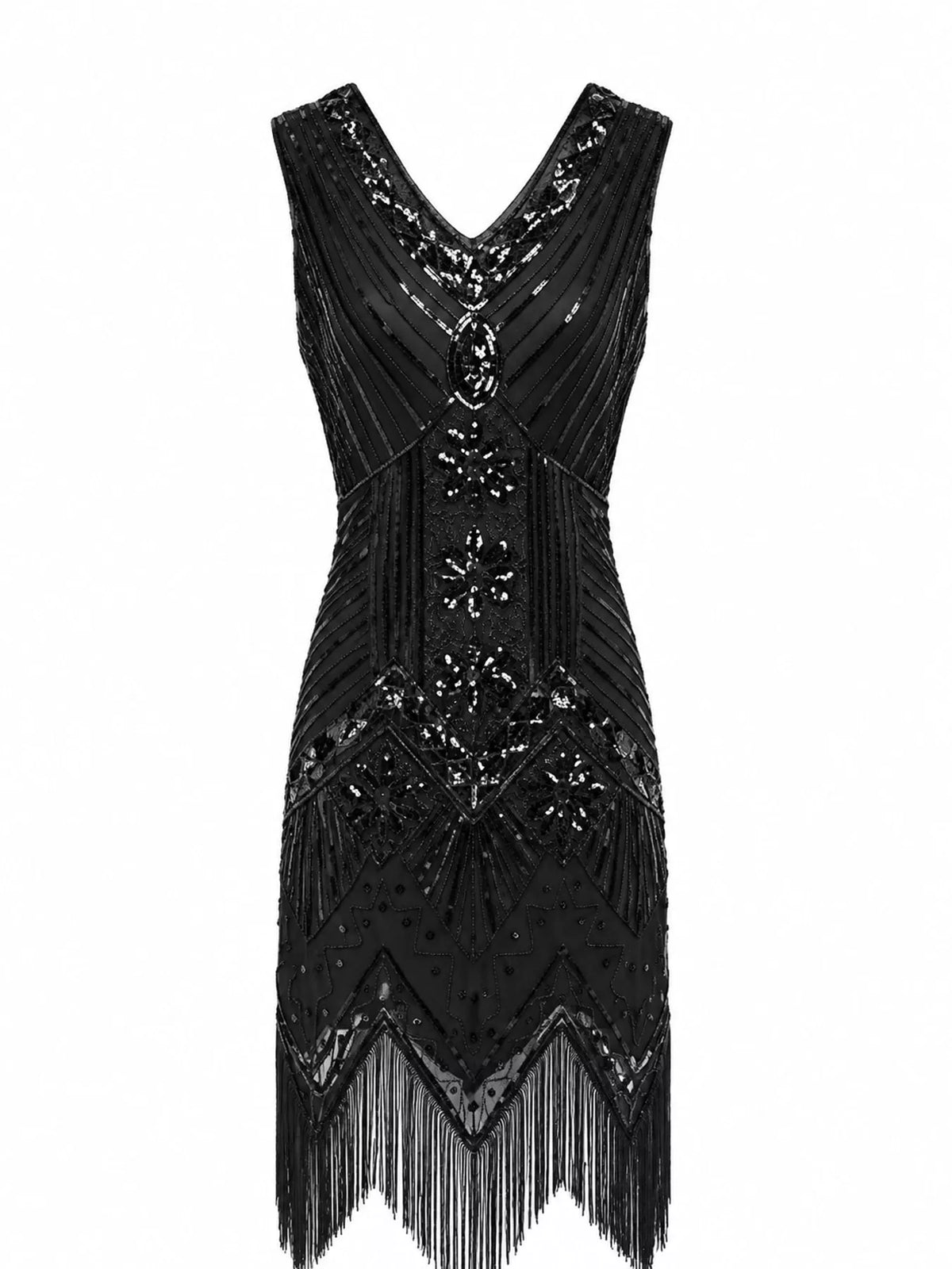 Black sequin fringe-hem dress, full dress view