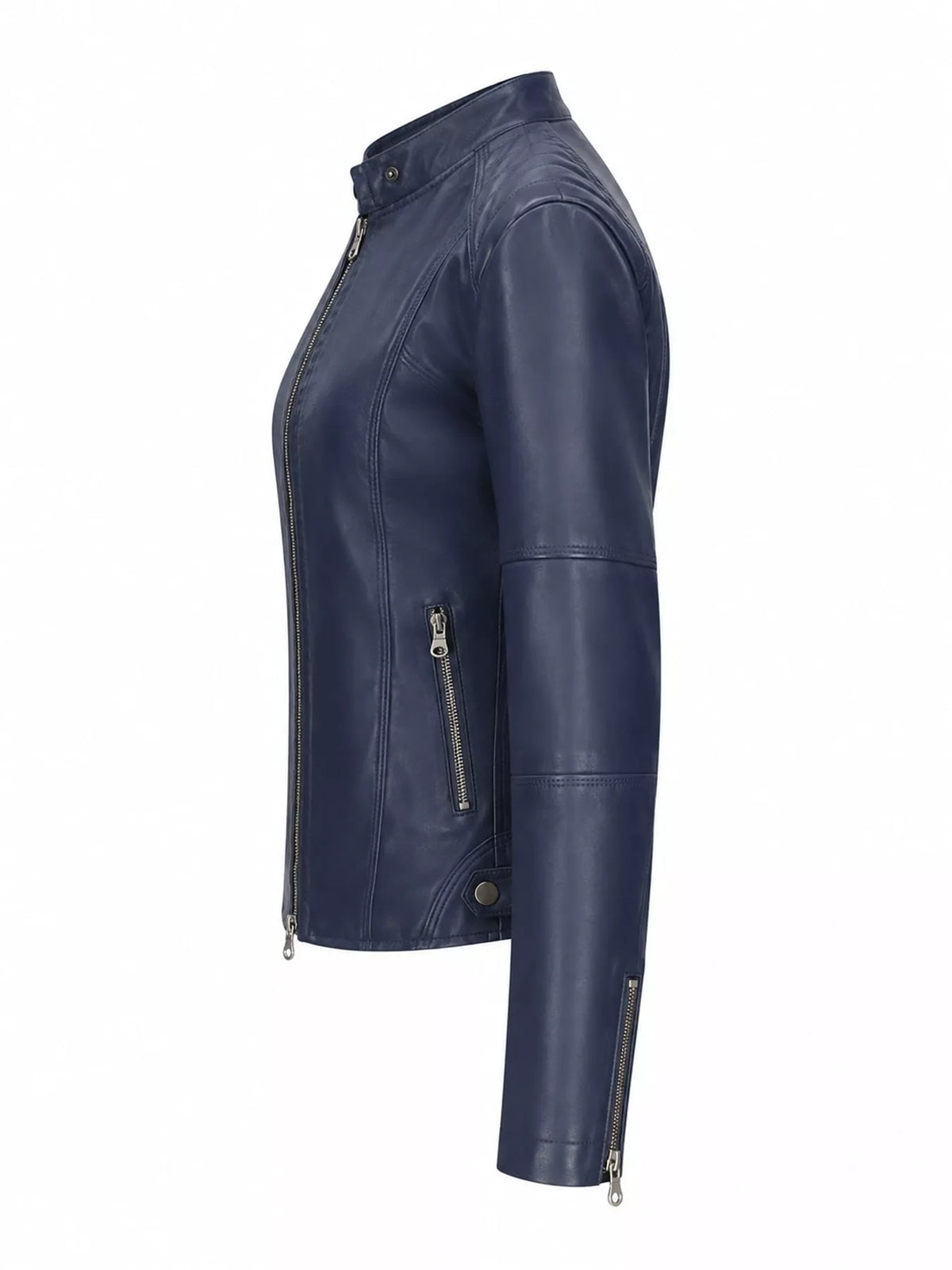 Faux-leather moto jacket, navy side