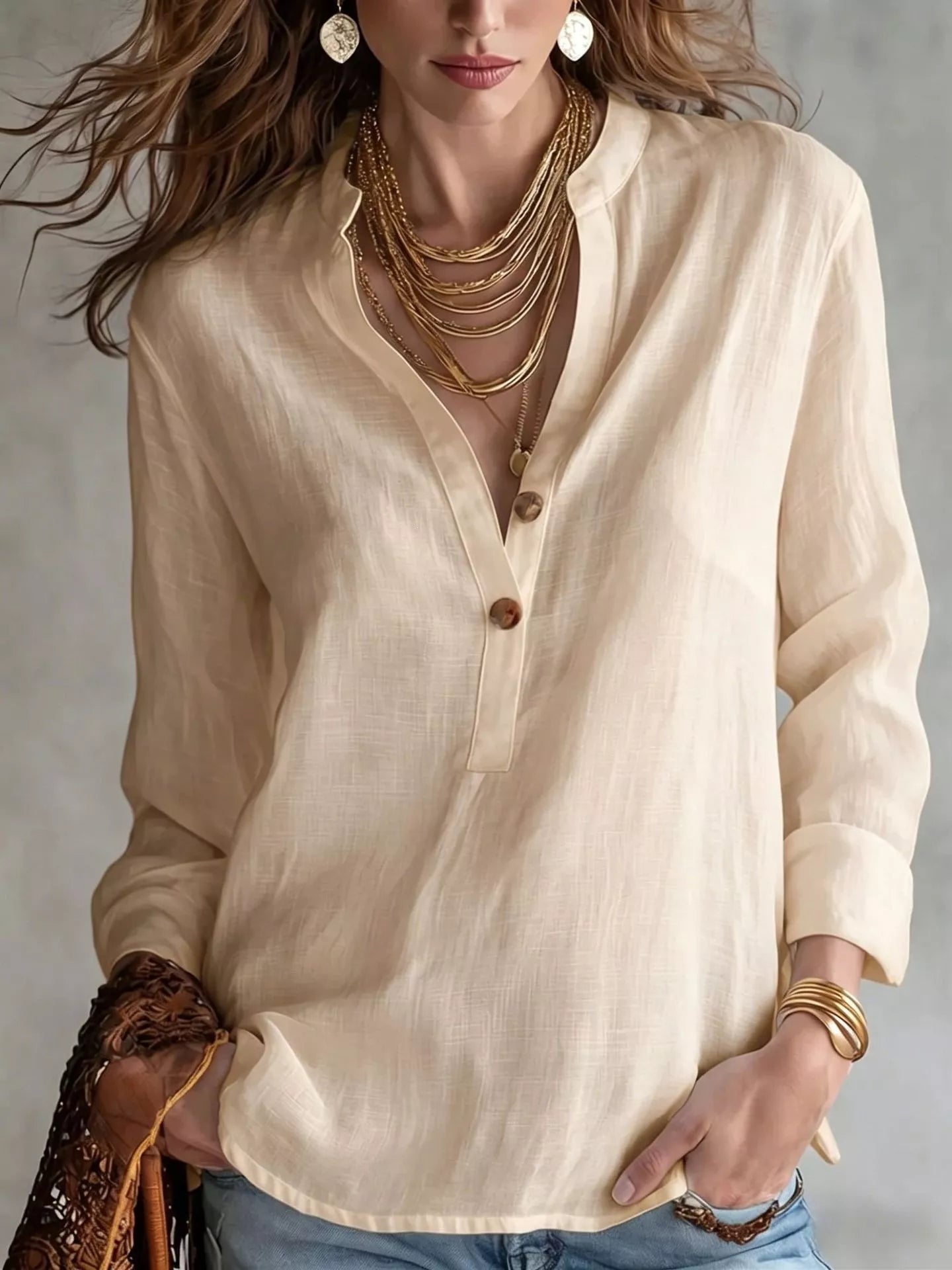 Trendsi Button Detail Long Sleeve Shirt -