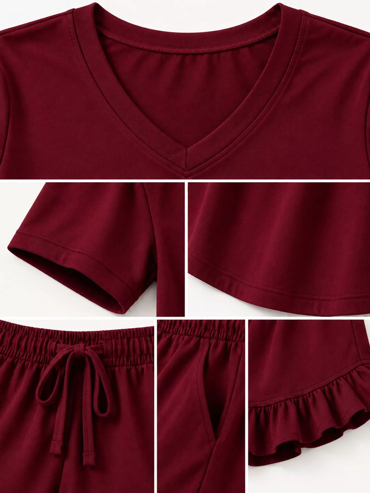 V-Neck Short Sleeve Lounge Set — construction details