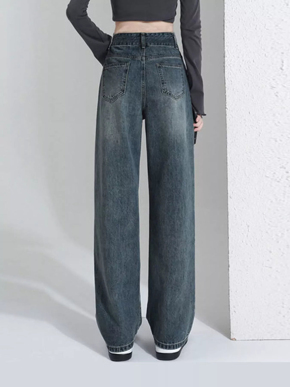 High-Waisted Vintage Wide-Leg Jeans — back view