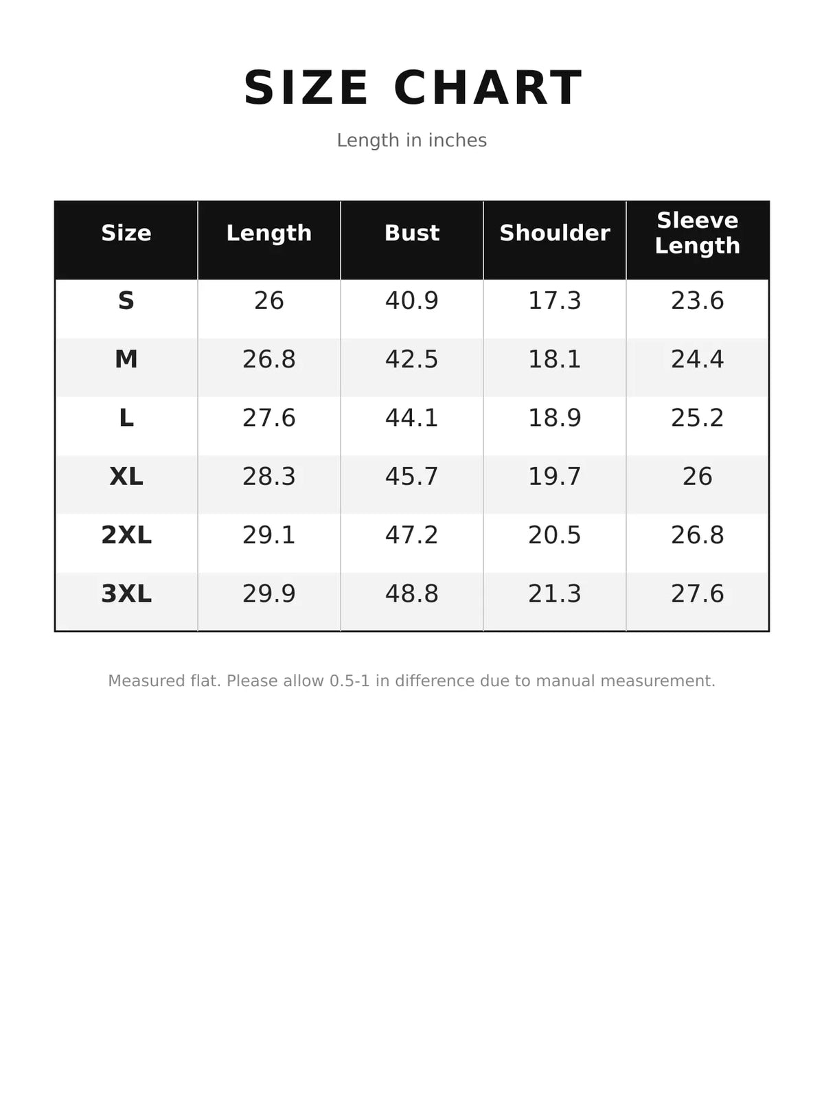 Size chart for polka dot letter graphic sweatshirt