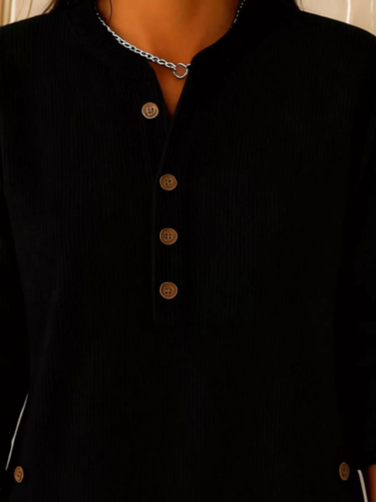 Women's Button Detail Corduroy Top in Black, alternate view