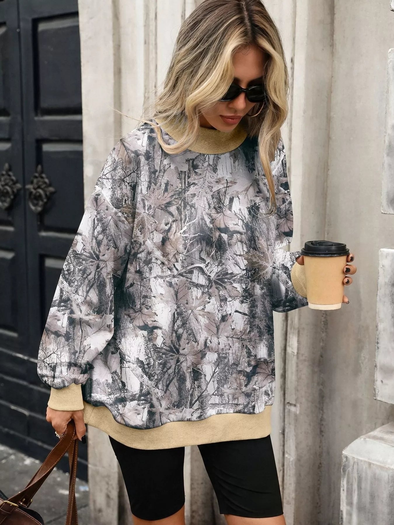 Camouflage-print mock-neck sweatshirt