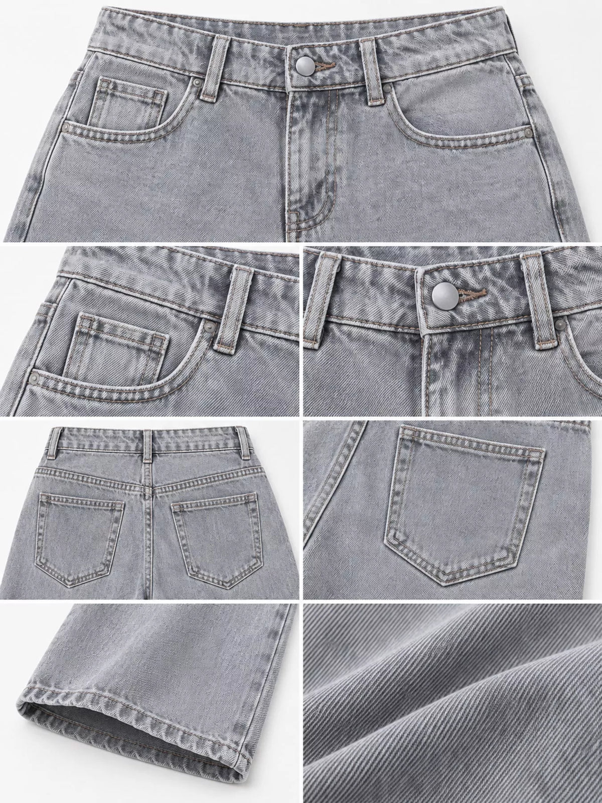 Wide-Leg Vintage Wash Jeans in light gray, construction detail