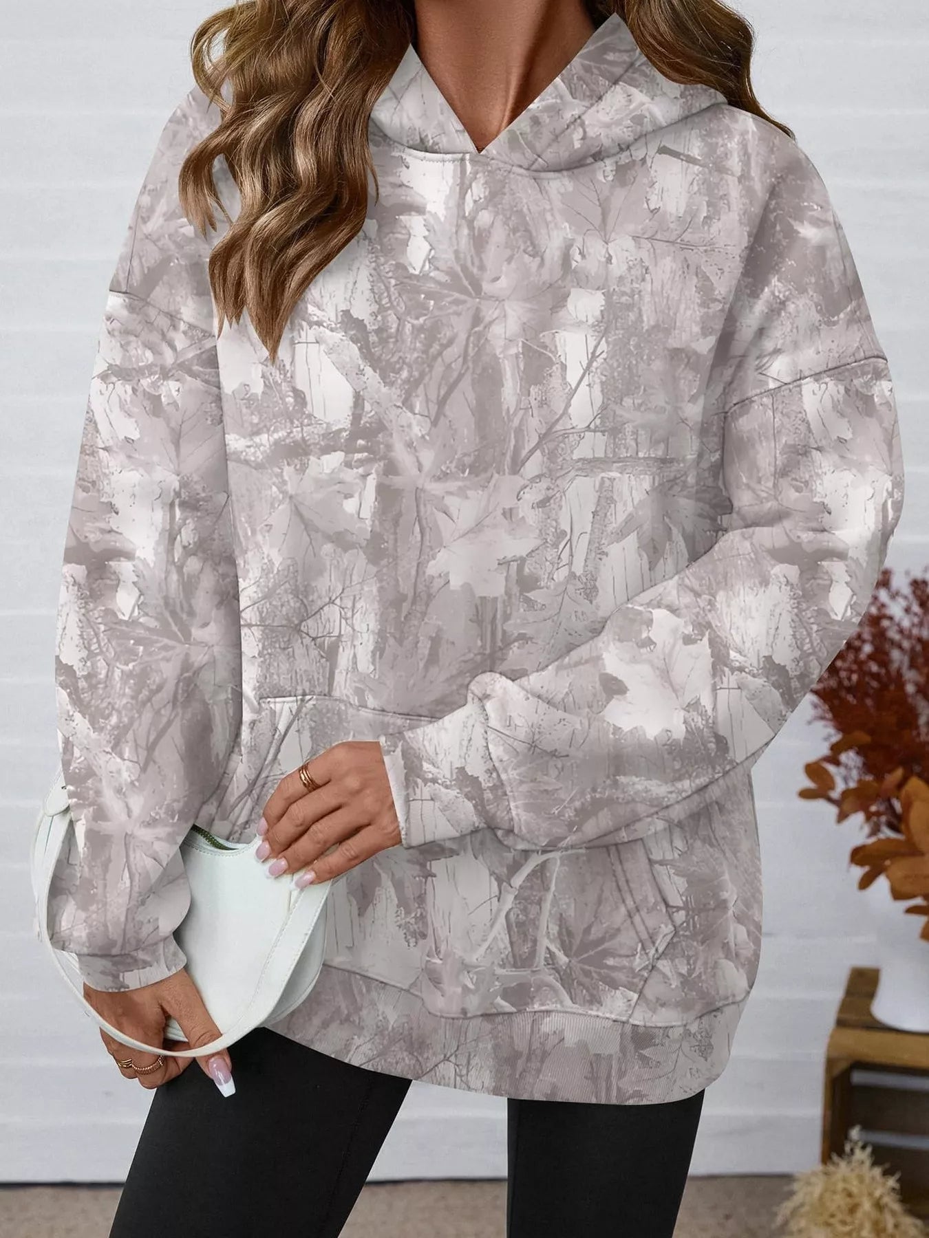 Trendsi Printed Kangaroo Pocket Oversized Hoodie -