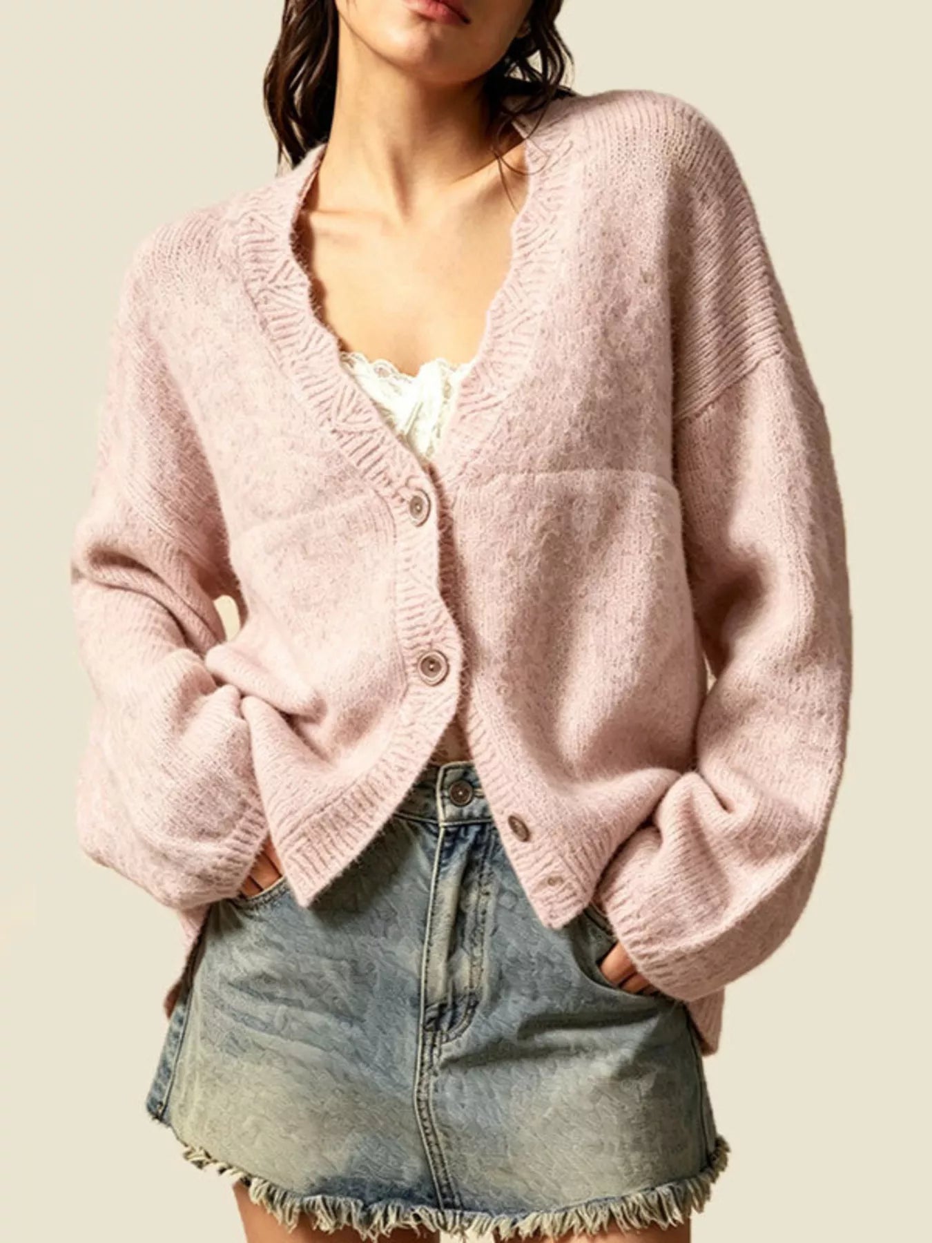 Trendsi V-Neck Button-Down Knit Cardigan -
