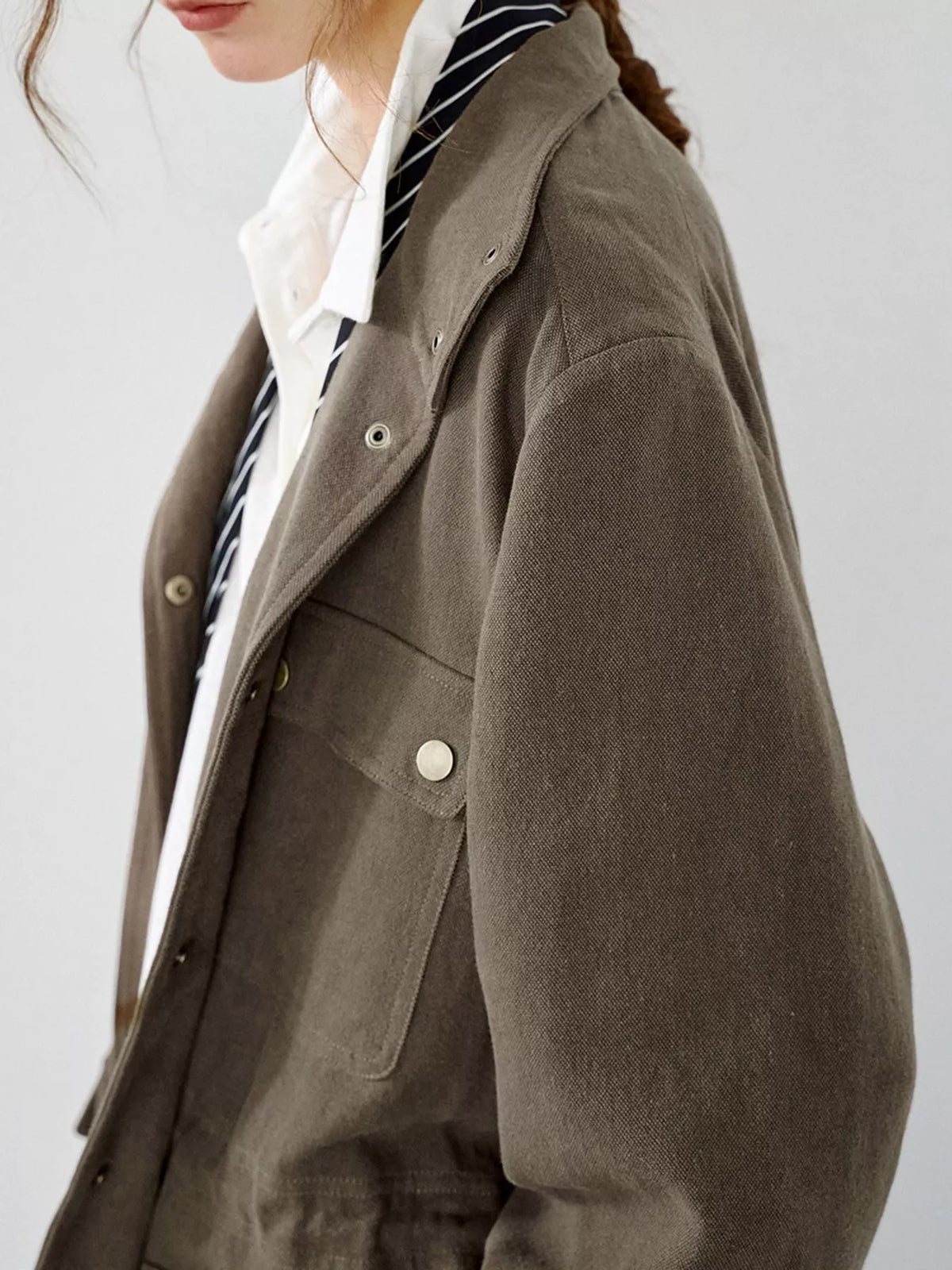Drawstring utility jacket, brown side