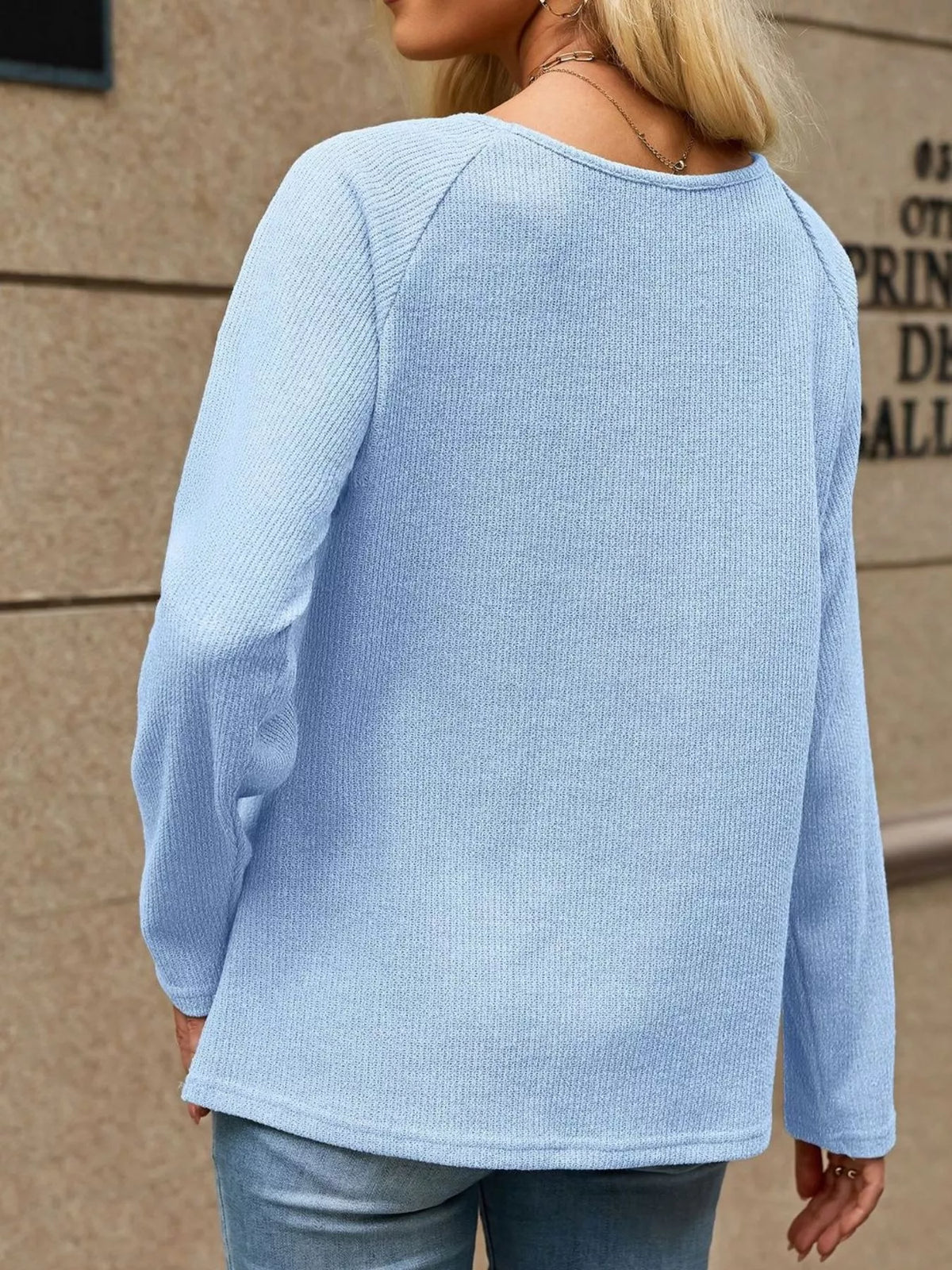 Trendsi Ribbed Knit Raglan Sleeve T-Shirt -