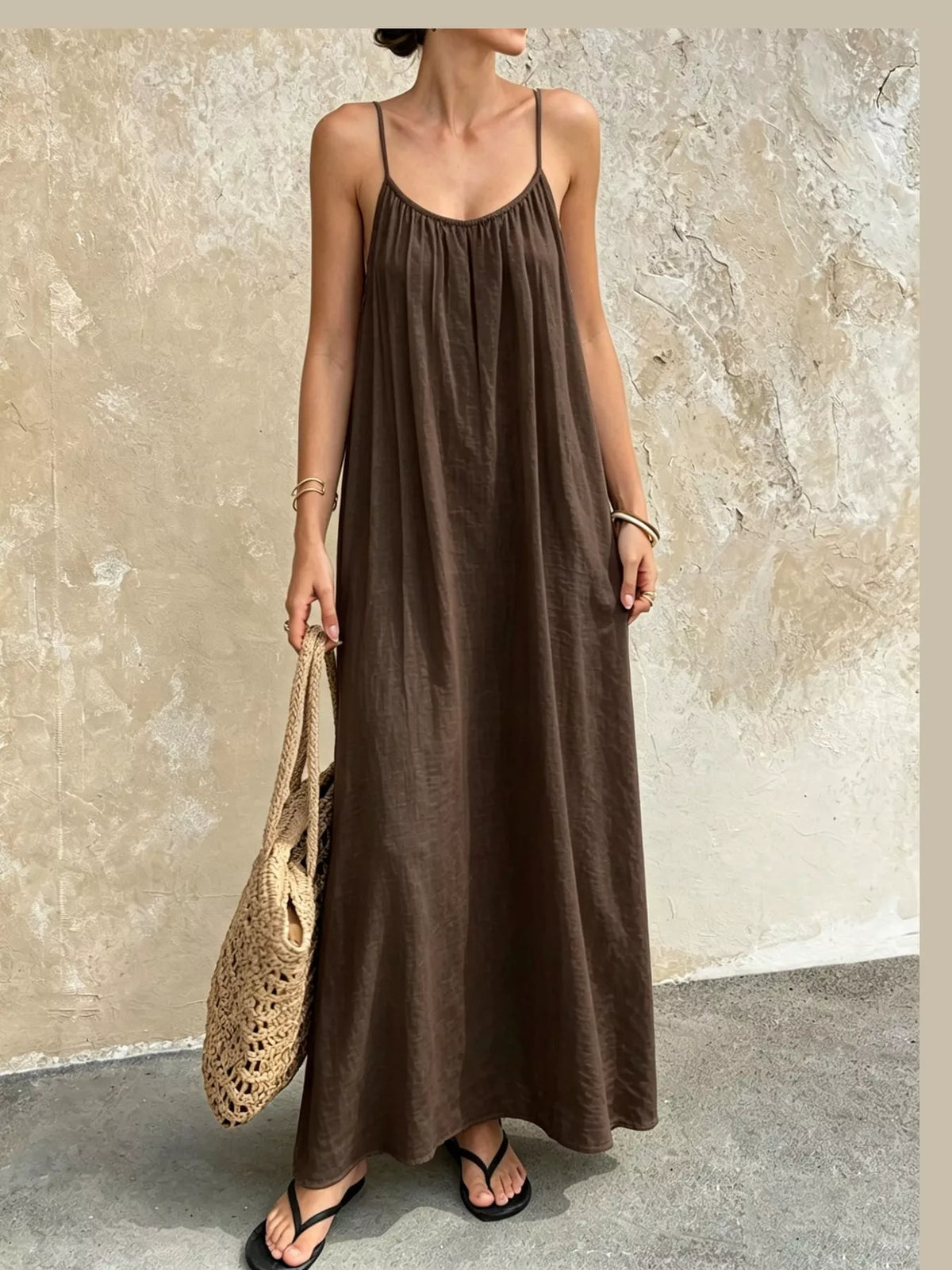 Backless Spaghetti Strap Maxi Dress — front view