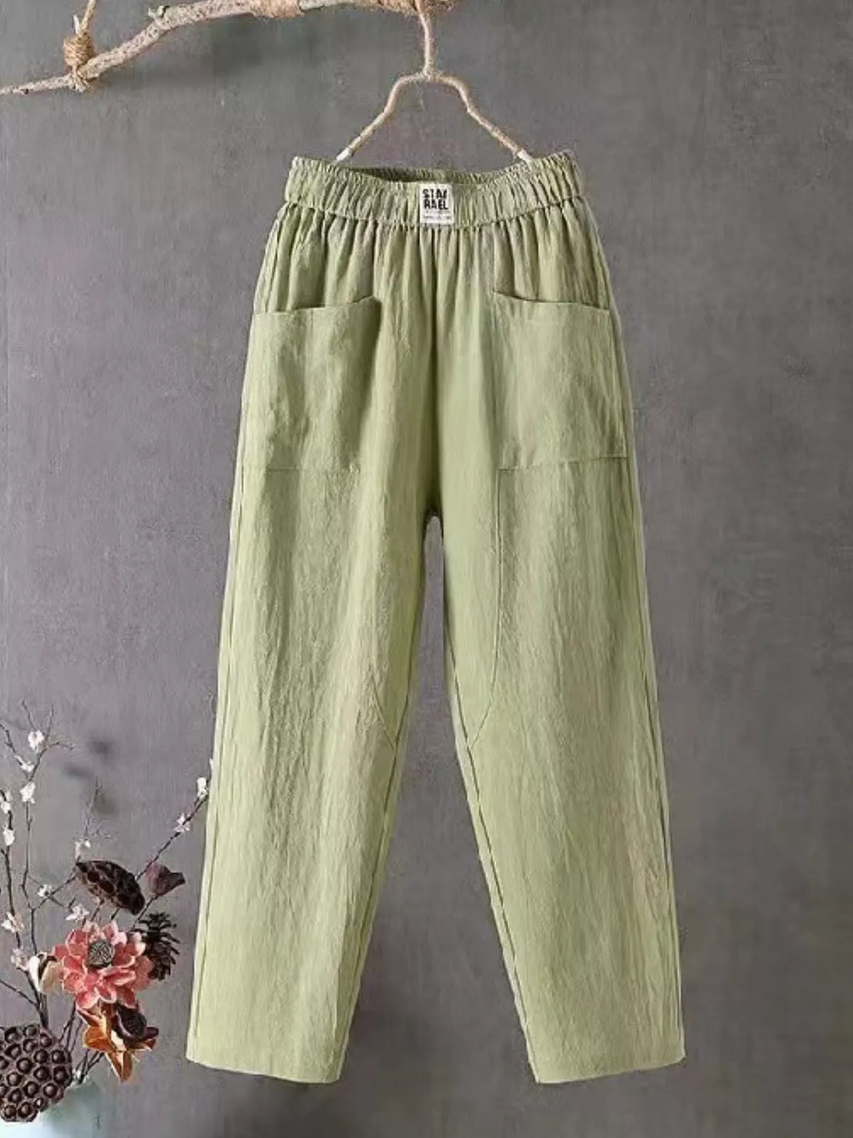 Linen-blend harem pants, green hanging front