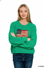 Trendsi Zenana American Flag Crew Neck Sweater -