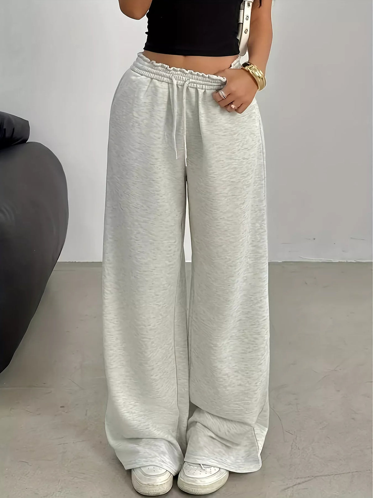 Cream drawstring loose fit pants