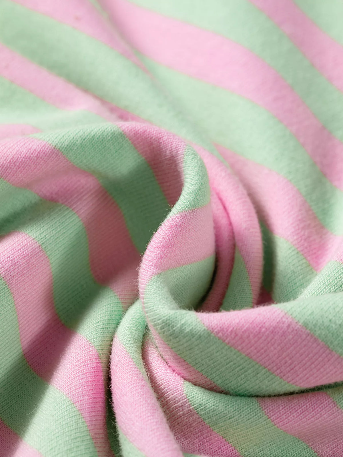 Striped Round Neck Long Sleeve Sweatshirt in pink and green, fabric detail