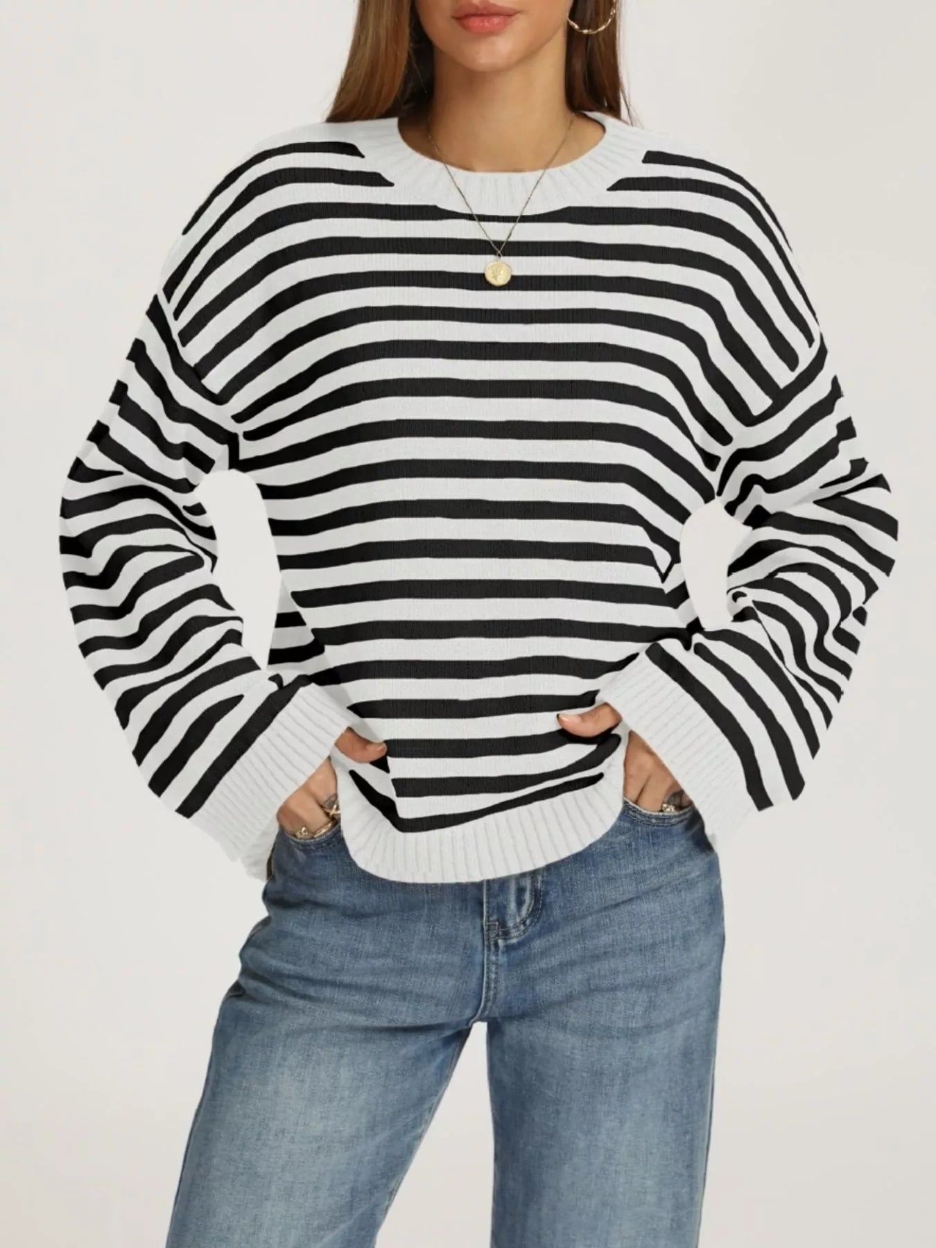 Trendsi Striped Dropped Shoulder Sweater -