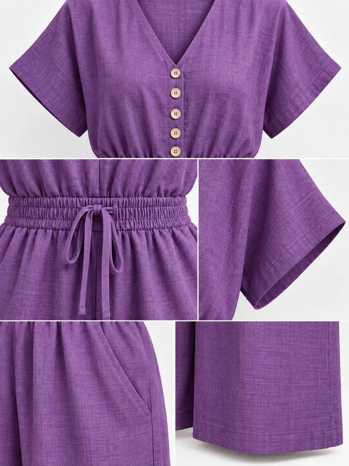 Wide-leg short-sleeve jumpsuit, garment detail
