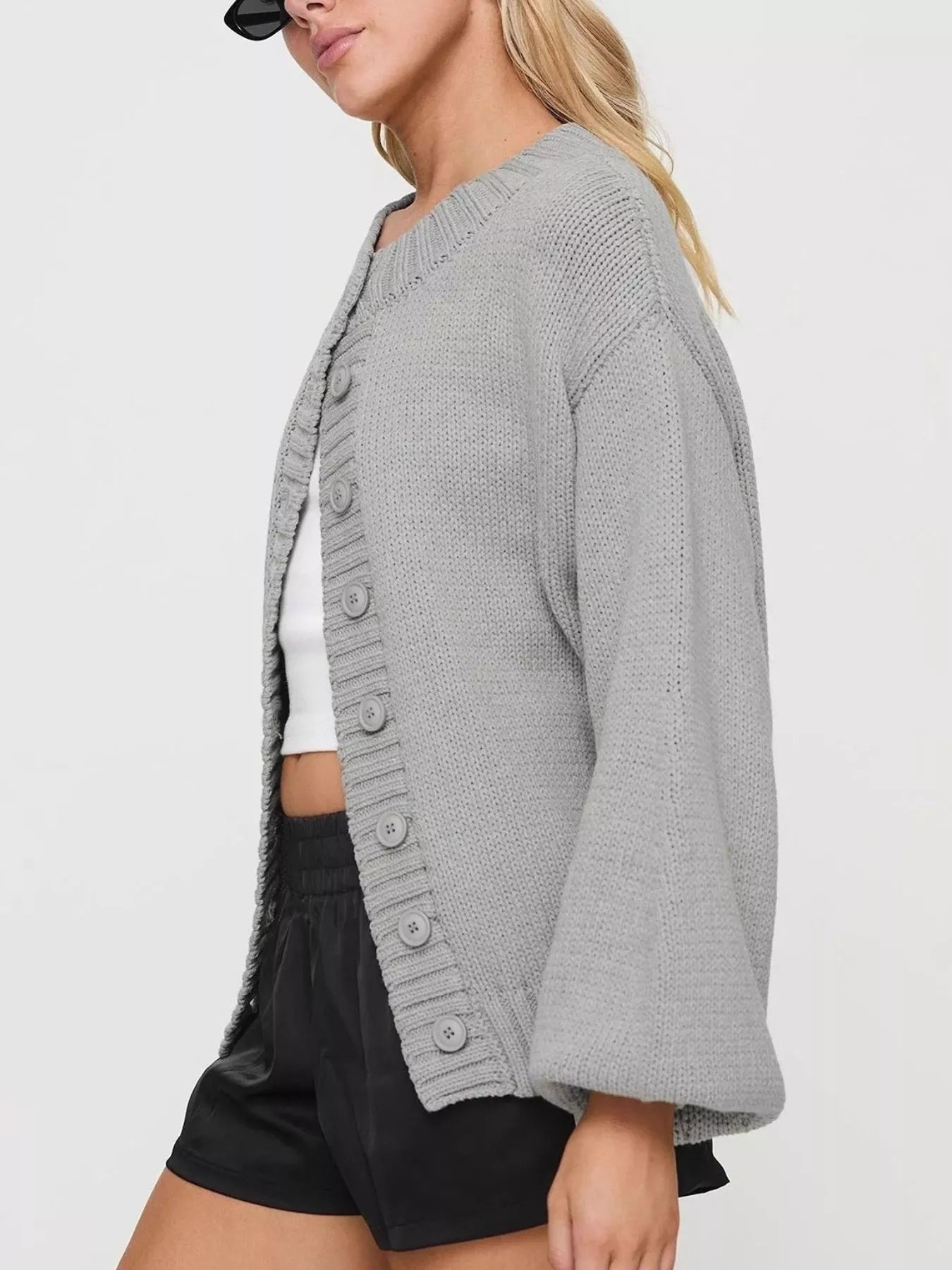 Trendsi Chunky Knit Button-Up Cardigan -