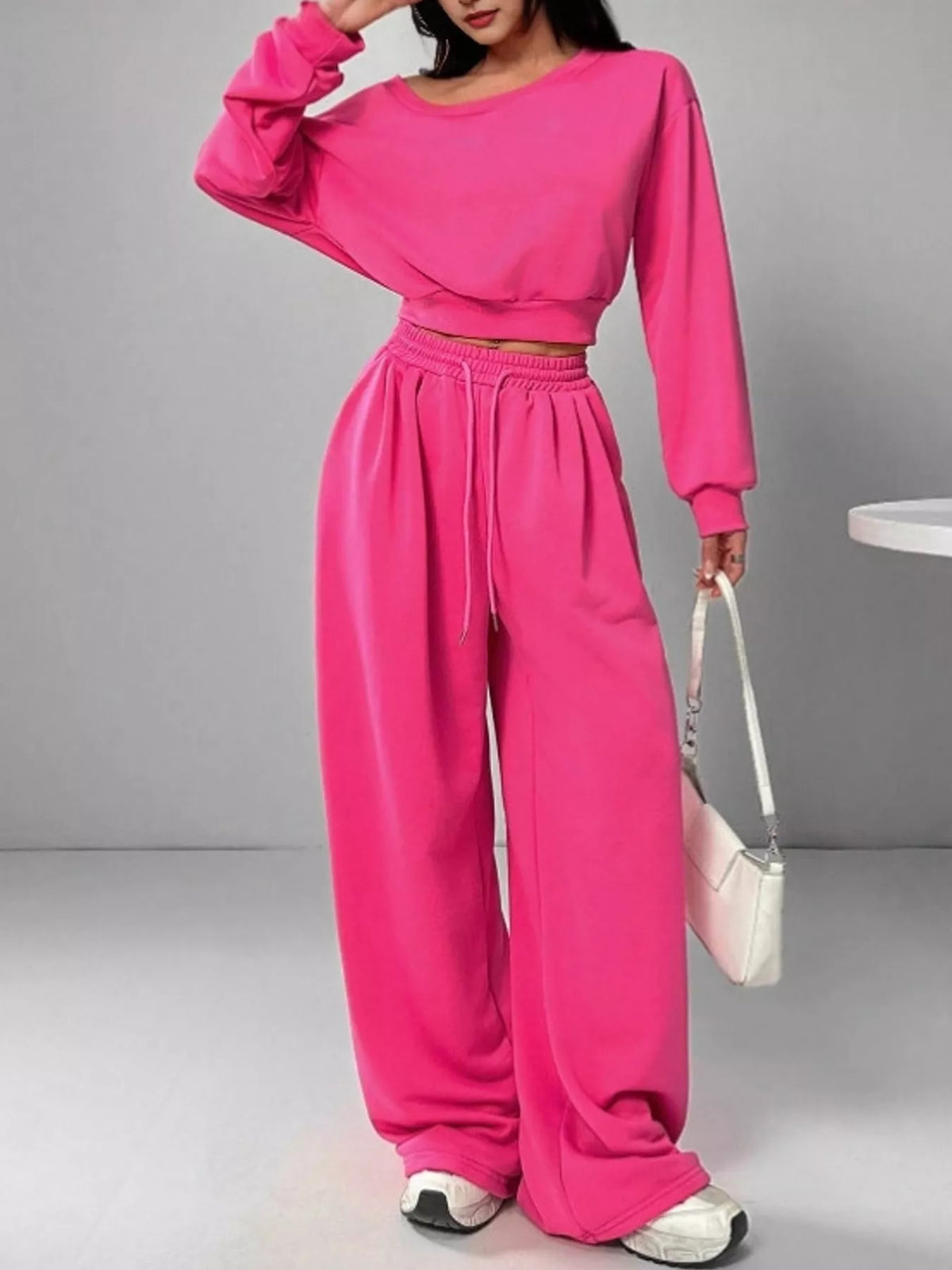 Hot pink wide-leg top and pants set