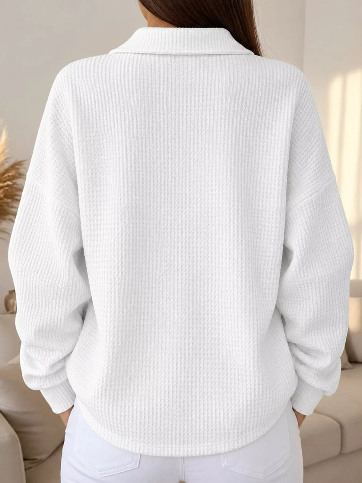 Waffle Knit Quarter-Button Polo T-Shirt — back view
