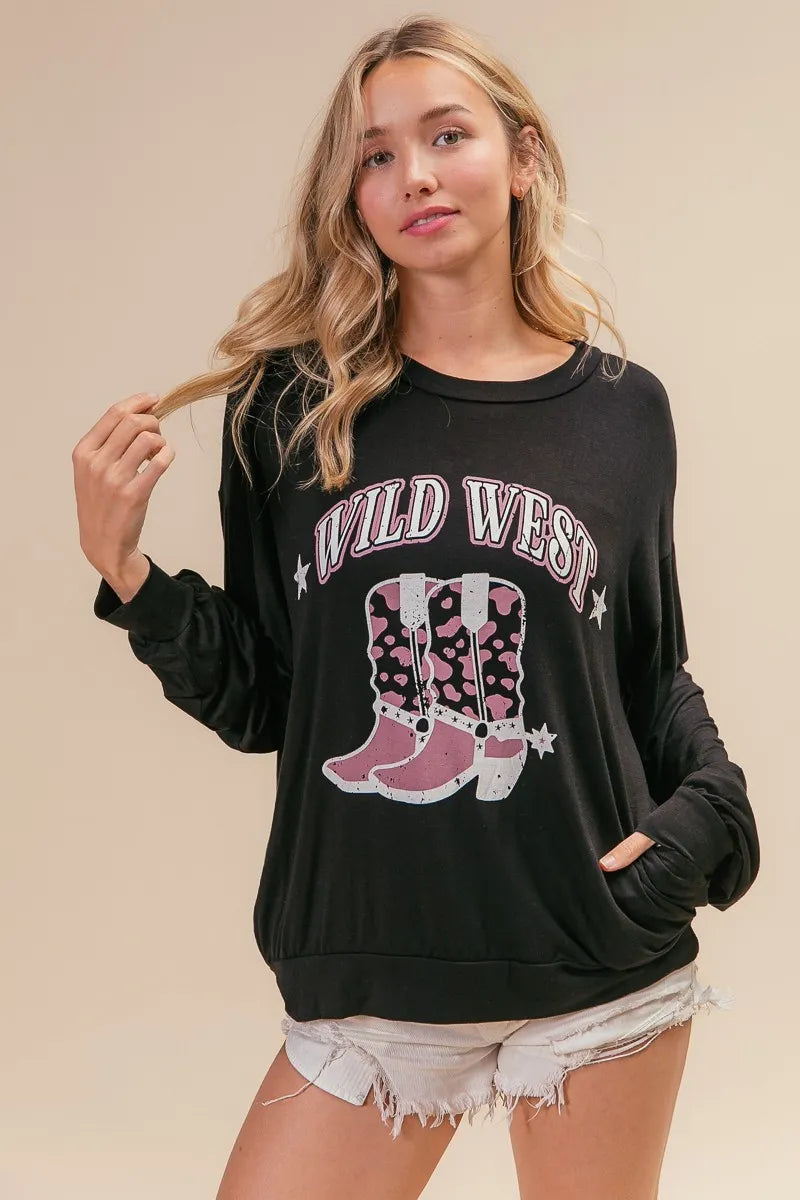 Western boots graphic jersey sweatshirt