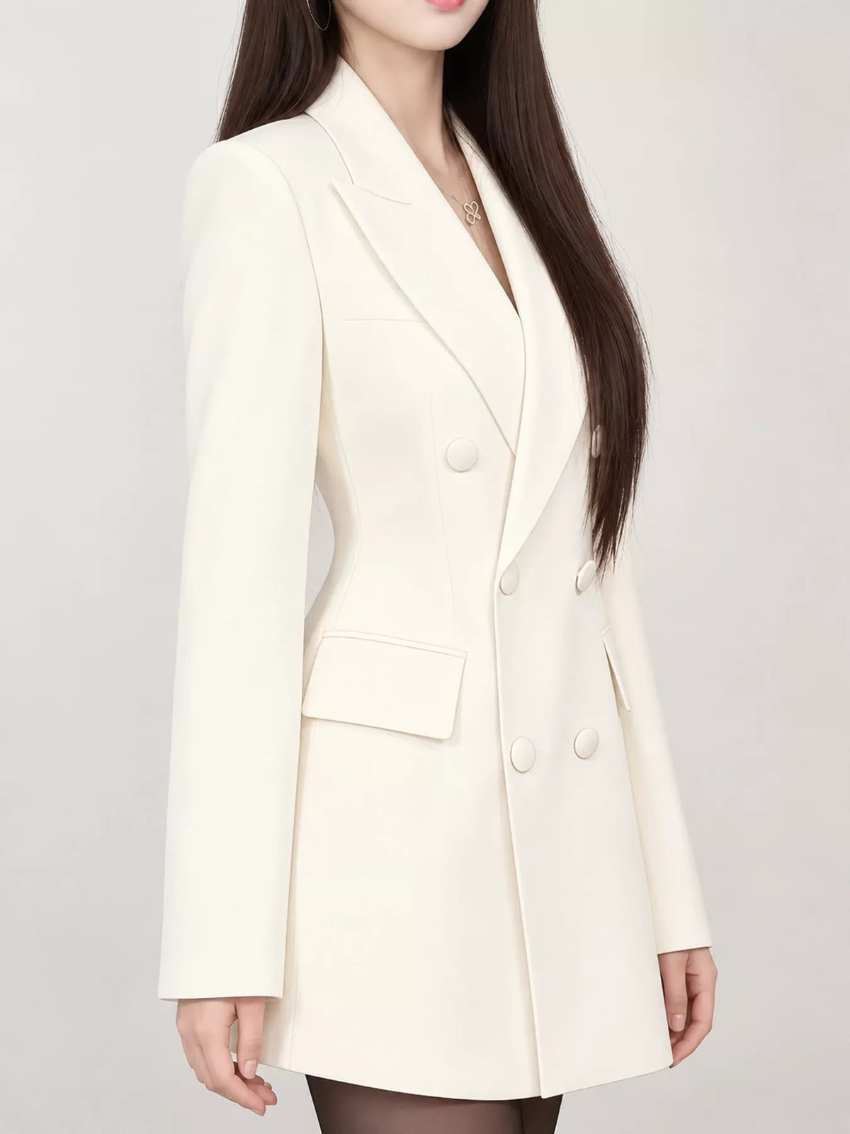 Double-breasted blazer, ivory side