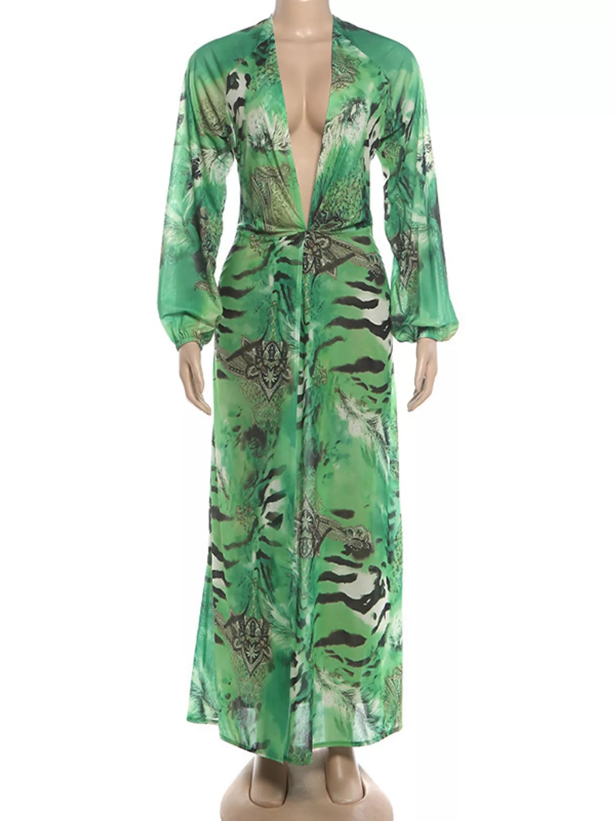 Printed maxi dress, green mannequin front